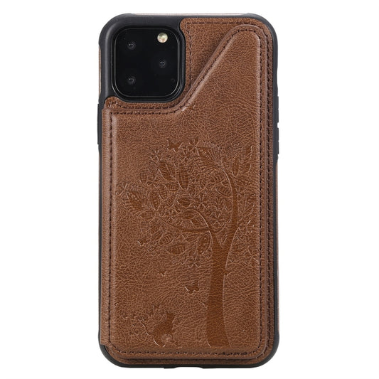 For iPhone 11 Pro Cat Tree Embossing Pattern Shockproof Protective Case with Card Slots & Photo Frame(Brown) by buy2fix