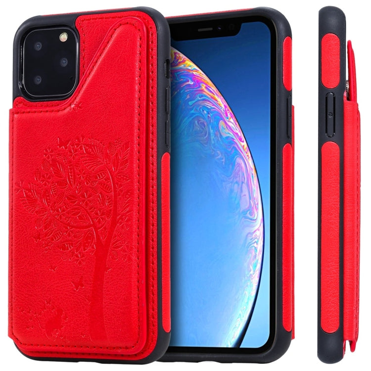 For iPhone 11 Pro Cat Tree Embossing Pattern Shockproof Protective Case with Card Slots & Photo Frame(Red) - iPhone 11 Pro Cases by buy2fix | Online Shopping UK | buy2fix