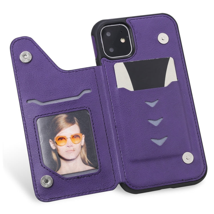 For iPhone 11 Cat Tree Embossing Pattern Shockproof Protective Case with Card Slots & Photo Frame(Purple) - iPhone 11 Cases by buy2fix | Online Shopping UK | buy2fix