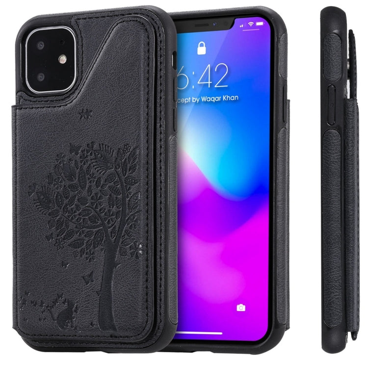 For iPhone 11 Cat Tree Embossing Pattern Shockproof Protective Case with Card Slots & Photo Frame(Black) - iPhone 11 Cases by buy2fix | Online Shopping UK | buy2fix