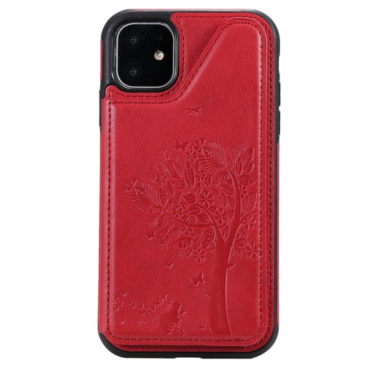 For iPhone 11 Cat Tree Embossing Pattern Shockproof Protective Case with Card Slots & Photo Frame(Red) by buy2fix