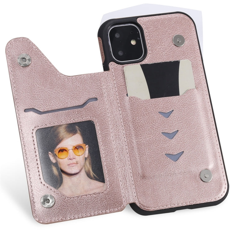 For iPhone 11 Cat Tree Embossing Pattern Shockproof Protective Case with Card Slots & Photo Frame(Rose Gold) - iPhone 11 Cases by buy2fix | Online Shopping UK | buy2fix