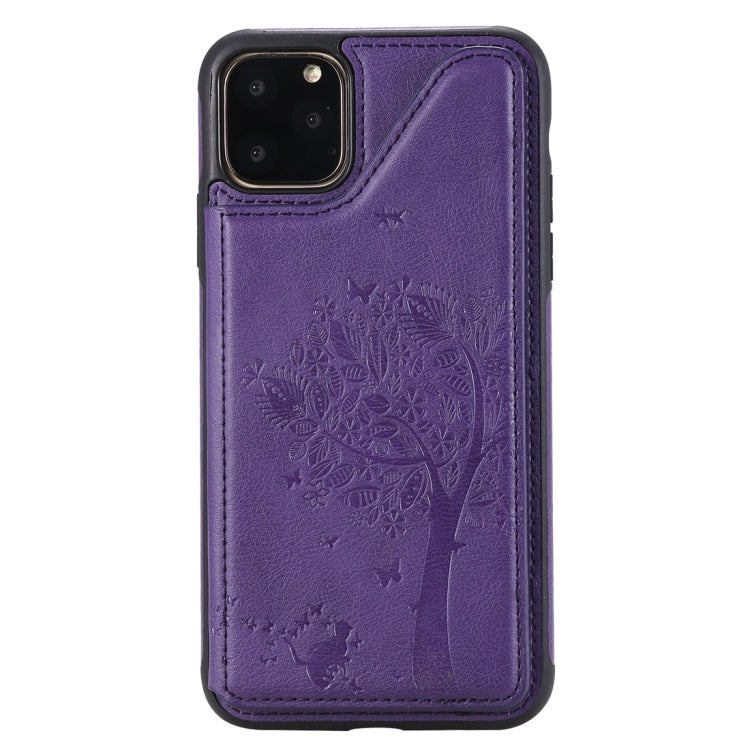 For iPhone 11 Pro Max Cat Tree Embossing Pattern Shockproof Protective Case with Card Slots & Photo Frame(Purple) - iPhone 11 Pro Max Cases by buy2fix | Online Shopping UK | buy2fix