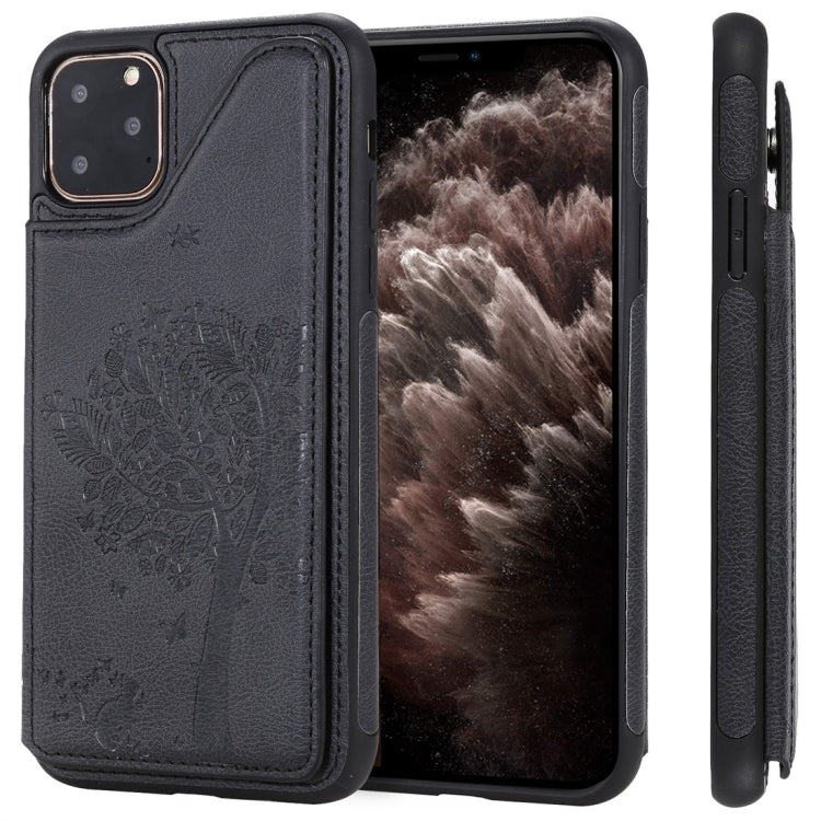 For iPhone 11 Pro Max Cat Tree Embossing Pattern Shockproof Protective Case with Card Slots & Photo Frame(Black) - iPhone 11 Pro Max Cases by buy2fix | Online Shopping UK | buy2fix