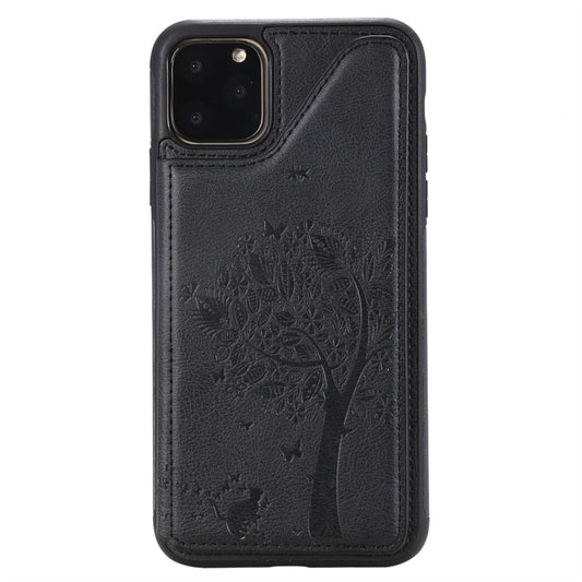 For iPhone 11 Pro Max Cat Tree Embossing Pattern Shockproof Protective Case with Card Slots & Photo Frame(Black) by buy2fix