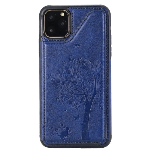 For iPhone 11 Pro Max Cat Tree Embossing Pattern Shockproof Protective Case with Card Slots & Photo Frame(Blue) by buy2fix