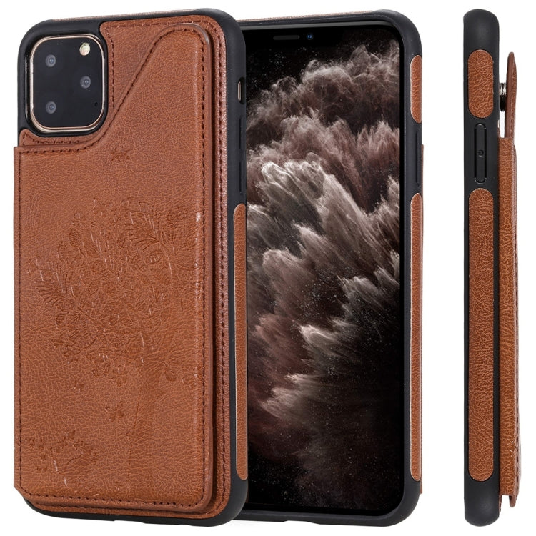 For iPhone 11 Pro Max Cat Tree Embossing Pattern Shockproof Protective Case with Card Slots & Photo Frame(Brown) - iPhone 11 Pro Max Cases by buy2fix | Online Shopping UK | buy2fix
