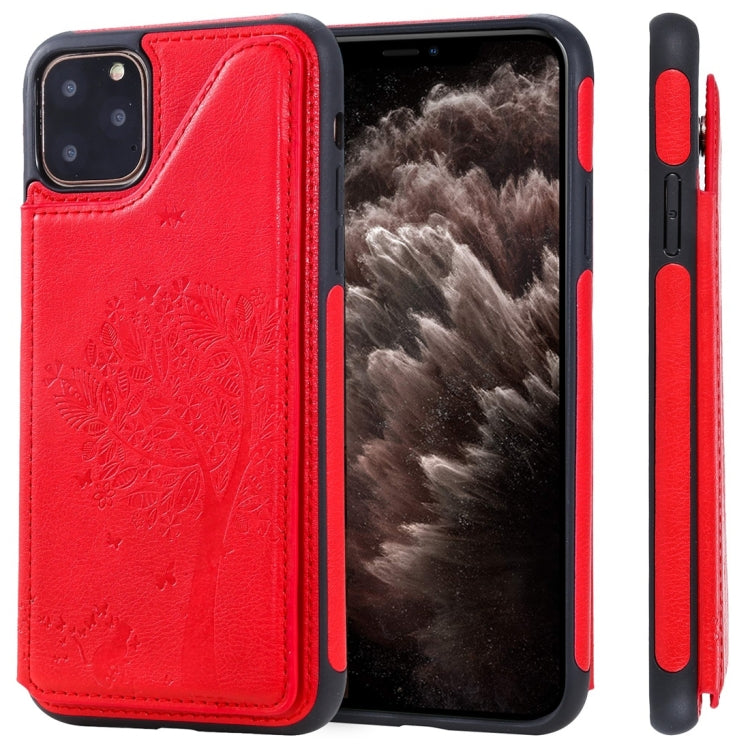 For iPhone 11 Pro Max Cat Tree Embossing Pattern Shockproof Protective Case with Card Slots & Photo Frame(Red) - iPhone 11 Pro Max Cases by buy2fix | Online Shopping UK | buy2fix