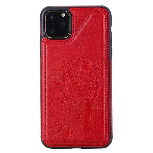 For iPhone 11 Pro Max Cat Tree Embossing Pattern Shockproof Protective Case with Card Slots & Photo Frame(Red) by buy2fix