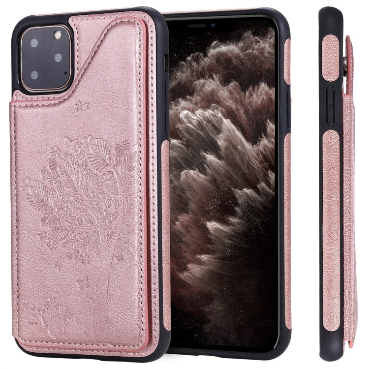 For iPhone 11 Pro Max Cat Tree Embossing Pattern Shockproof Protective Case with Card Slots & Photo Frame(Rose Gold) - iPhone 11 Pro Max Cases by buy2fix | Online Shopping UK | buy2fix