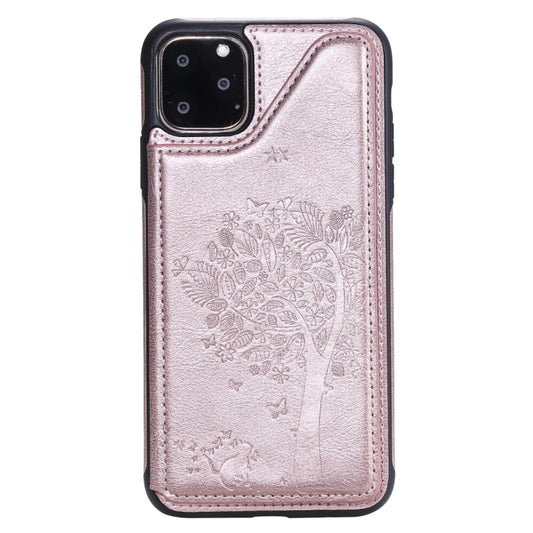 For iPhone 11 Pro Max Cat Tree Embossing Pattern Shockproof Protective Case with Card Slots & Photo Frame(Rose Gold) by buy2fix