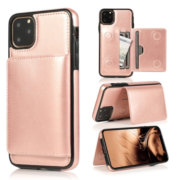 For iPhone 11 Pro Max Shockproof PU + TPU Protective Case with Card Slots & Holder(Rose Gold) - iPhone 11 Pro Max Cases by buy2fix | Online Shopping UK | buy2fix