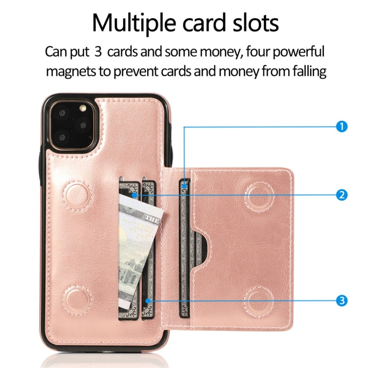 For iPhone 11 Pro Max Shockproof PU + TPU Protective Case with Card Slots & Holder(Rose Gold) - iPhone 11 Pro Max Cases by buy2fix | Online Shopping UK | buy2fix
