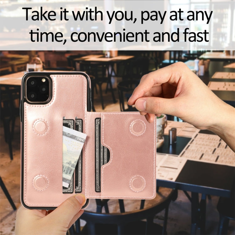 For iPhone 11 Pro Max Shockproof PU + TPU Protective Case with Card Slots & Holder(Rose Gold) - iPhone 11 Pro Max Cases by buy2fix | Online Shopping UK | buy2fix