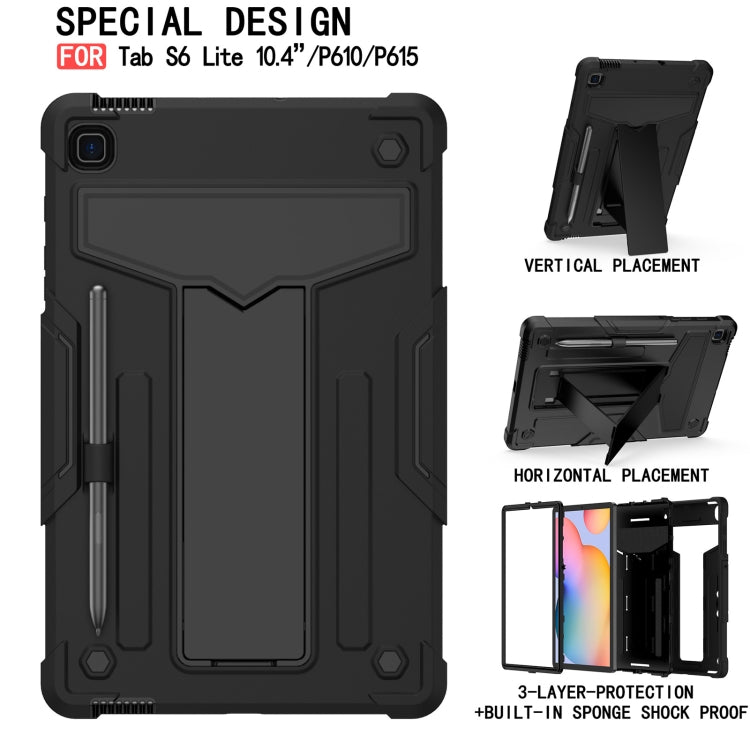 For Samsung Galaxy Tab S6 Lite P610/615 T-shaped Bracket Contrast Color Shockproof PC + Silicone Protective Case(Black+Black) - Tab S6 Lite P610 / P615 by buy2fix | Online Shopping UK | buy2fix