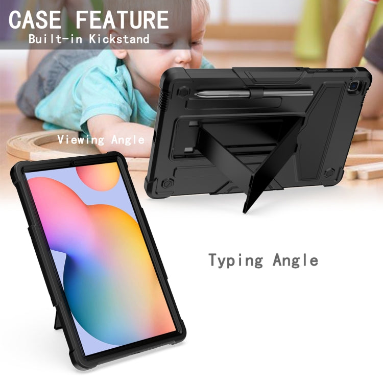 For Samsung Galaxy Tab S6 Lite P610/615 T-shaped Bracket Contrast Color Shockproof PC + Silicone Protective Case(Black+Black) - Tab S6 Lite P610 / P615 by buy2fix | Online Shopping UK | buy2fix