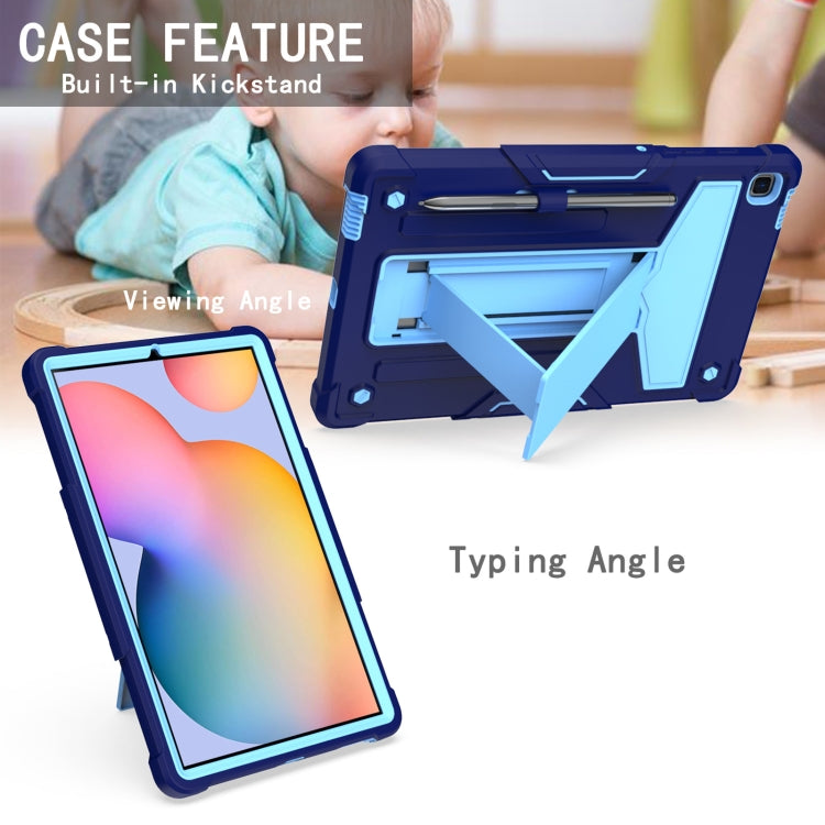 For Samsung Galaxy Tab S6 Lite P610/615 T-shaped Bracket Contrast Color Shockproof PC + Silicone Protective Case(Navy+Blue) - Tab S6 Lite P610 / P615 by buy2fix | Online Shopping UK | buy2fix