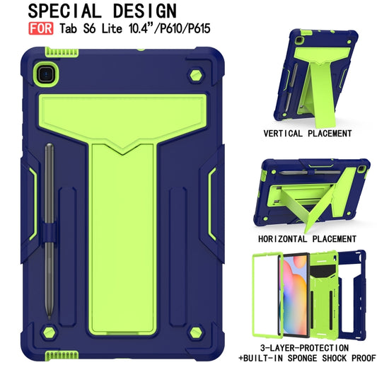 For Samsung Galaxy Tab S6 Lite P610/615 T-shaped Bracket Contrast Color Shockproof PC + Silicone Protective Case(Navy+Green) by buy2fix