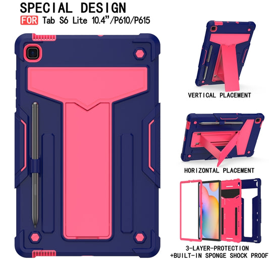 For Samsung Galaxy Tab S6 Lite P610/615 T-shaped Bracket Contrast Color Shockproof PC + Silicone Protective Case(Navy+Rose Red) by buy2fix