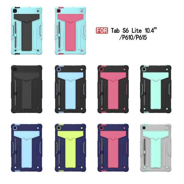 For Samsung Galaxy Tab S6 Lite P610/615 T-shaped Bracket Contrast Color Shockproof PC + Silicone Protective Case(Black+Mint Geen) by buy2fix