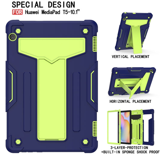 For Huawei MediaPad T5 T-shaped Bracket Contrast Color Shockproof PC + Silicone Protective Case(Navy+Green) by buy2fix
