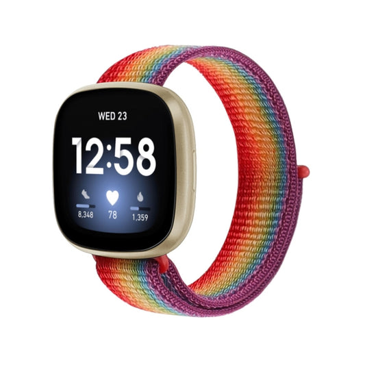 For Fitbit Versa 3 Nylon Loop Watch Band(Rainbow) by buy2fix
