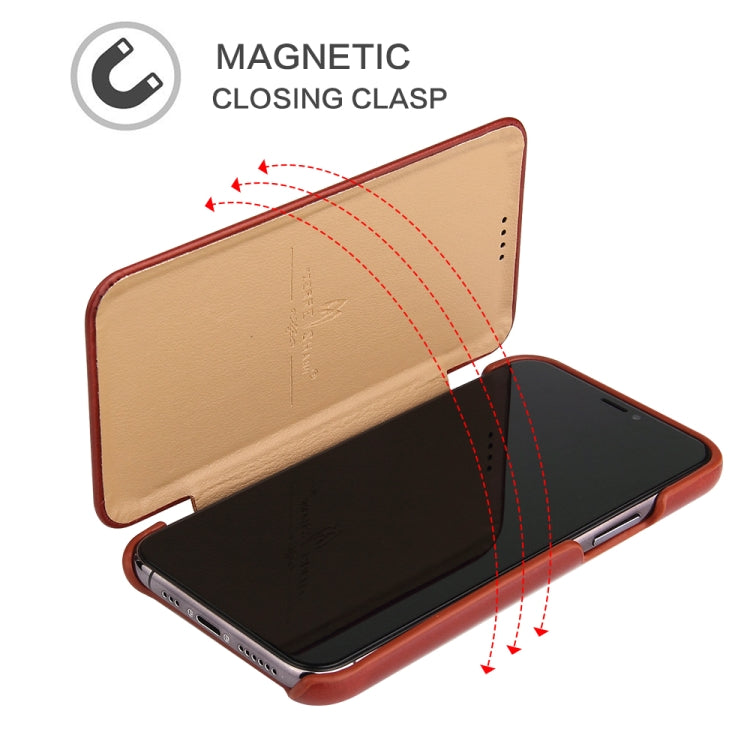 For iPhone 11 Pro Fierre Shann Business Magnetic Horizontal Flip Genuine Leather Case (Brown) - iPhone 11 Pro Cases by FIERRE SHANN | Online Shopping UK | buy2fix