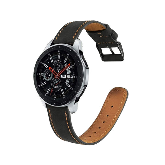 For Samsung Galaxy Watch 3 45mm Round Tail Leather Watch Band(Black) by buy2fix