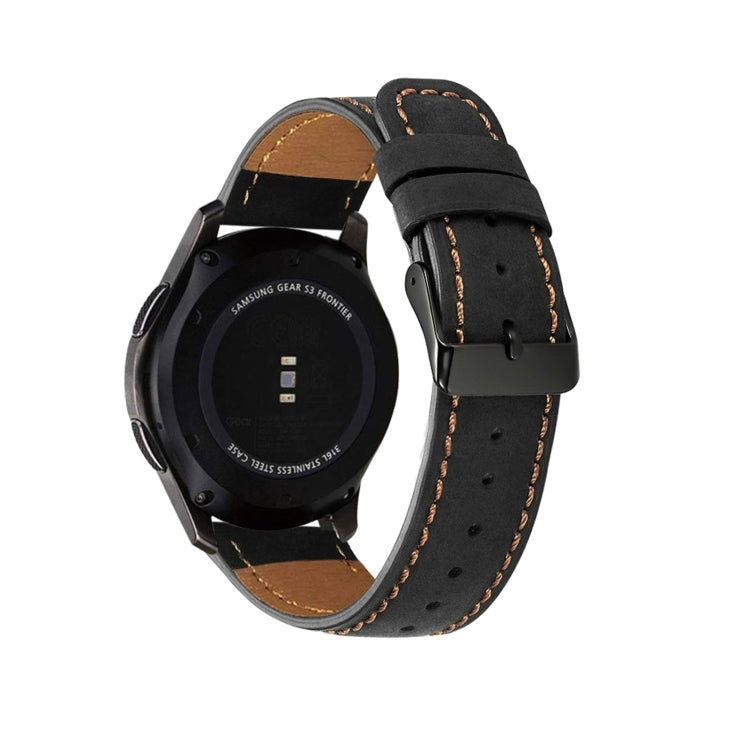 For Samsung Galaxy Watch 3 45mm Round Tail Leather Watch Band(Black) - Watch Bands by buy2fix | Online Shopping UK | buy2fix