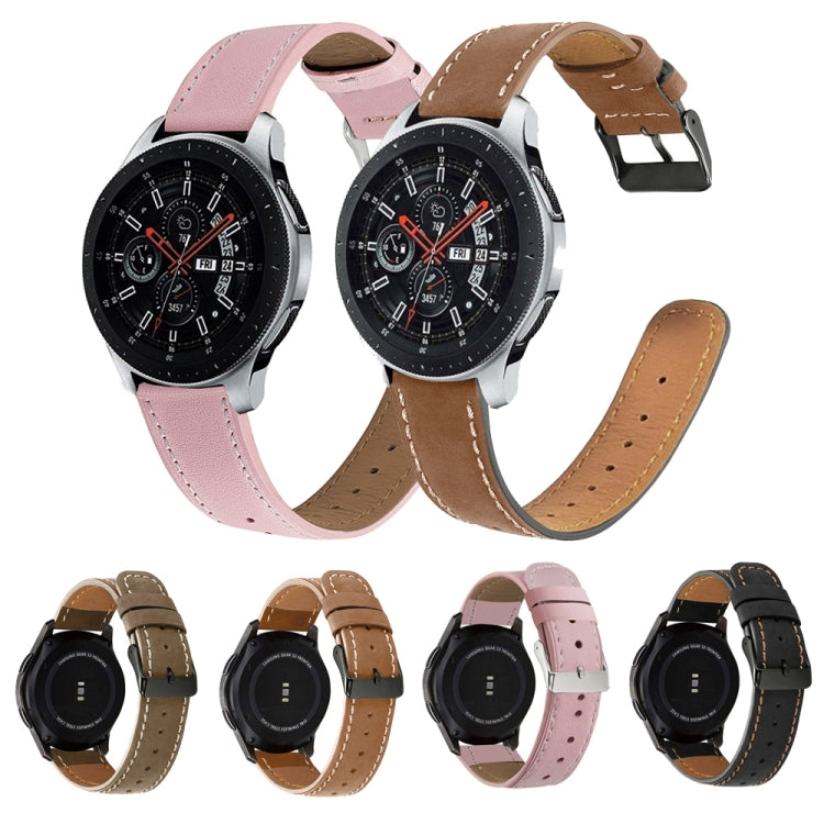For Samsung Galaxy Watch 3 45mm Round Tail Leather Watch Band(Black) - Watch Bands by buy2fix | Online Shopping UK | buy2fix