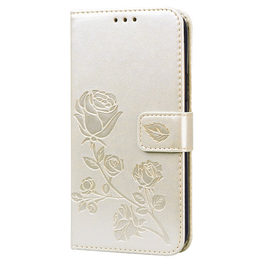 For iPhone 12 Rose Embossed Horizontal Flip PU Leather Case with Holder & Card Slots & Wallet(Gold) by buy2fix
