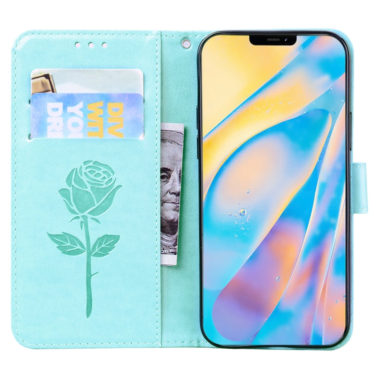 For iPhone 12 Rose Embossed Horizontal Flip PU Leather Case with Holder & Card Slots & Wallet(Green) - iPhone 12 / 12 Pro Cases by buy2fix | Online Shopping UK | buy2fix