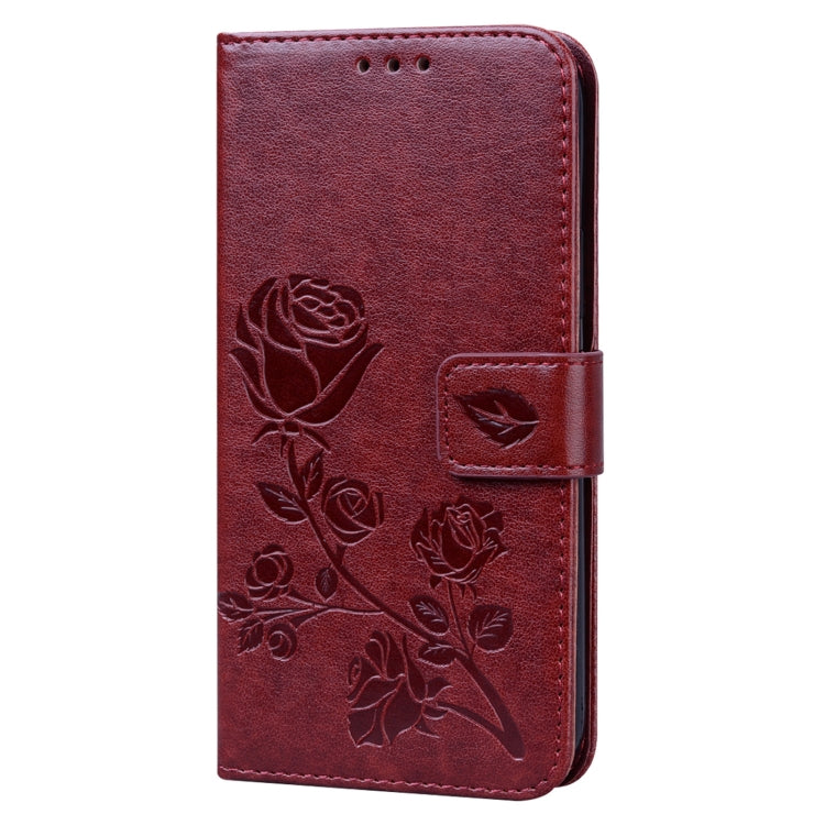 For iPhone 12 Pro Rose Embossed Horizontal Flip PU Leather Case with Holder & Card Slots & Wallet(Brown) - iPhone 12 / 12 Pro Cases by buy2fix | Online Shopping UK | buy2fix