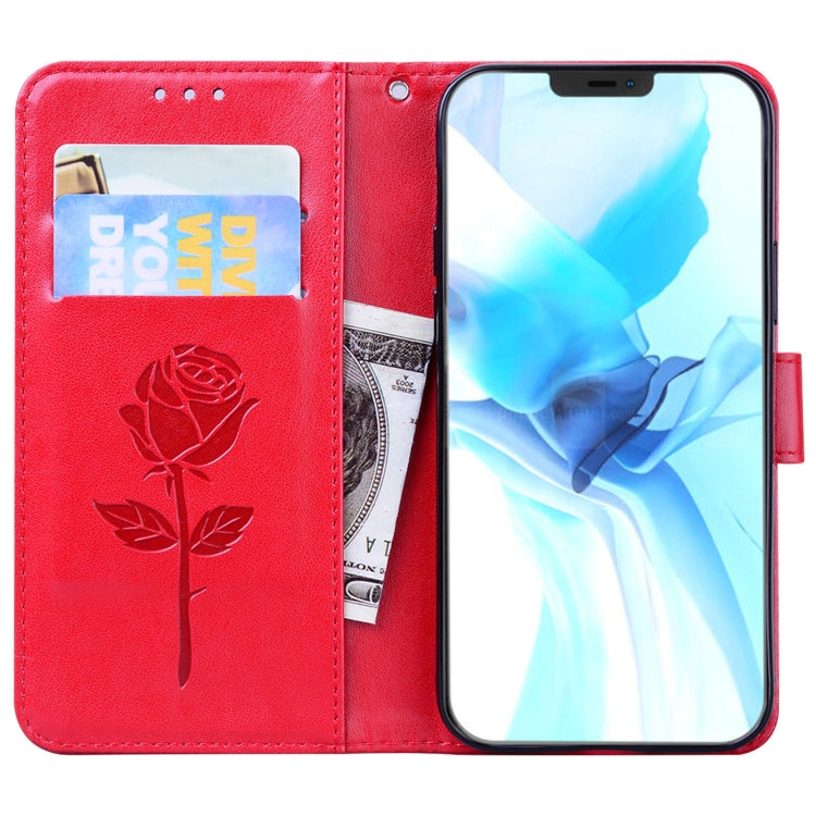 For iPhone 12 Pro Rose Embossed Horizontal Flip PU Leather Case with Holder & Card Slots & Wallet(Red) - iPhone 12 / 12 Pro Cases by buy2fix | Online Shopping UK | buy2fix