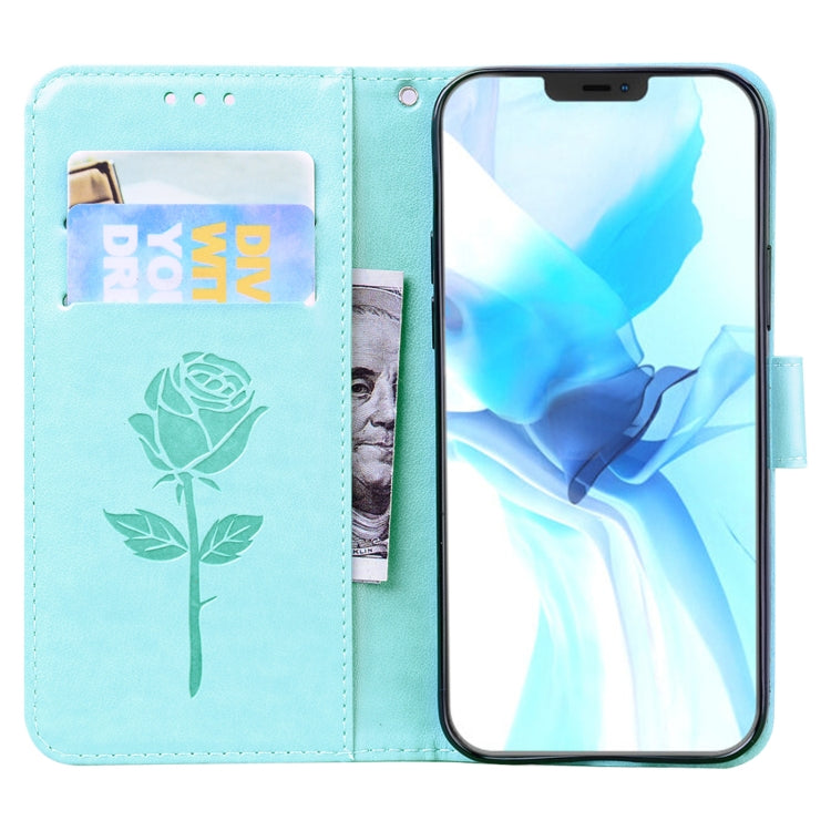 For iPhone 12 Pro Rose Embossed Horizontal Flip PU Leather Case with Holder & Card Slots & Wallet(Green) - iPhone 12 / 12 Pro Cases by buy2fix | Online Shopping UK | buy2fix