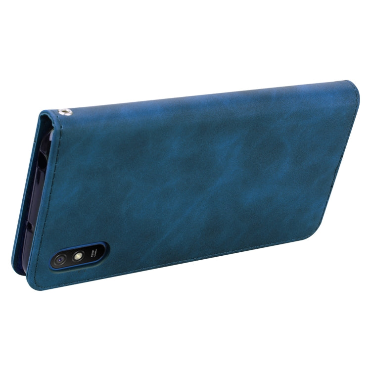 For Xiaomi Redmi 9A Frosted Business Magnetic Horizontal Flip PU Leather Case with Holder & Card Slot & Lanyard(Blue) - Xiaomi Cases by buy2fix | Online Shopping UK | buy2fix