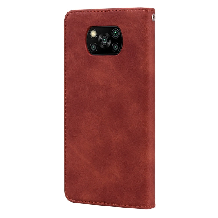 For Xiaomi Poco X3 NFC Frosted Business Magnetic Horizontal Flip PU Leather Case with Holder & Card Slot & Lanyard(Brown) - Xiaomi Cases by buy2fix | Online Shopping UK | buy2fix