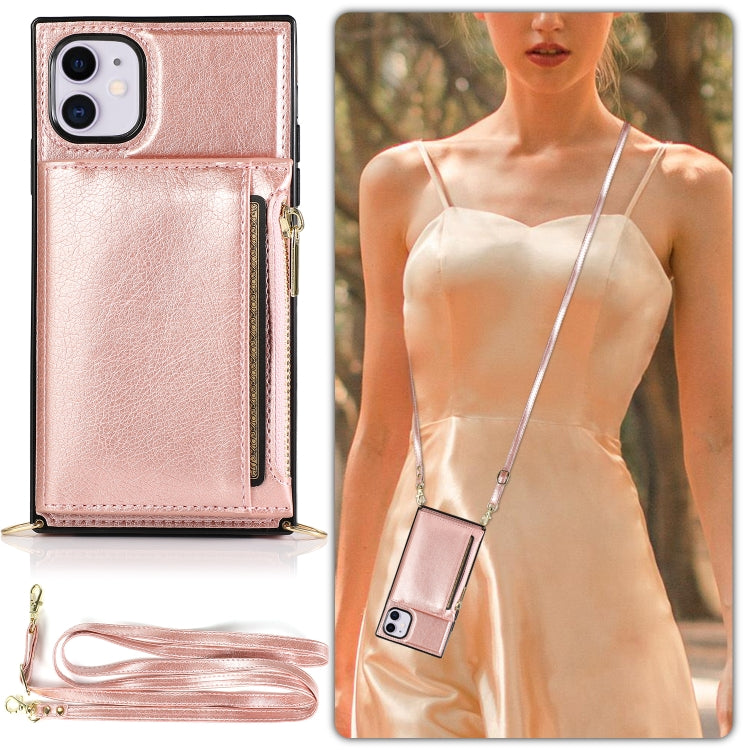 For iPhone 11 Square Zipper Wallet Bag TPU+PU Back Cover Case with Holder & Card Slots & Wallet & Cross-body Strap (Black) - iPhone 11 Cases by buy2fix | Online Shopping UK | buy2fix