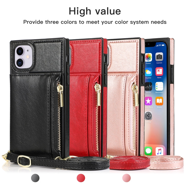 For iPhone 11 Square Zipper Wallet Bag TPU+PU Back Cover Case with Holder & Card Slots & Wallet & Cross-body Strap (Black) - iPhone 11 Cases by buy2fix | Online Shopping UK | buy2fix