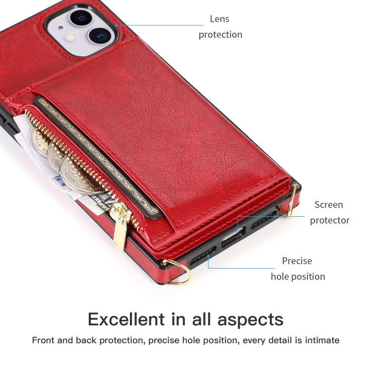 For iPhone 11 Square Zipper Wallet Bag TPU+PU Back Cover Case with Holder & Card Slots & Wallet & Cross-body Strap (Black) - iPhone 11 Cases by buy2fix | Online Shopping UK | buy2fix