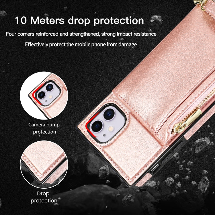 For iPhone 11 Square Zipper Wallet Bag TPU+PU Back Cover Case with Holder & Card Slots & Wallet & Cross-body Strap (Black) - iPhone 11 Cases by buy2fix | Online Shopping UK | buy2fix