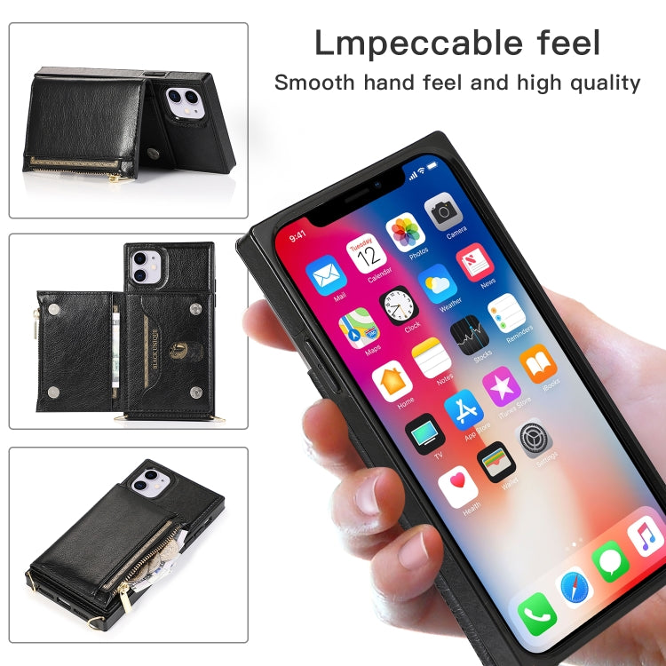 For iPhone 11 Square Zipper Wallet Bag TPU+PU Back Cover Case with Holder & Card Slots & Wallet & Cross-body Strap (Black) - iPhone 11 Cases by buy2fix | Online Shopping UK | buy2fix