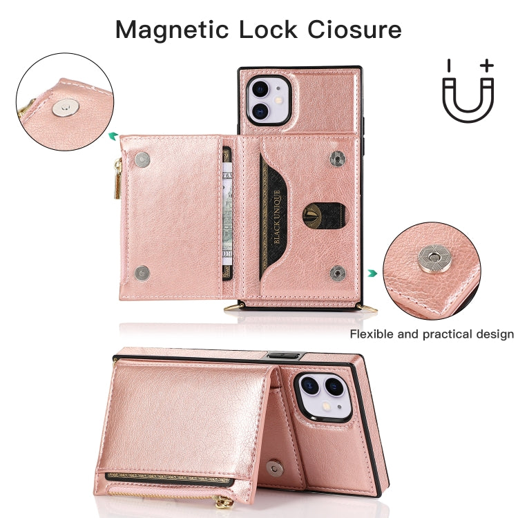 For iPhone 11 Square Zipper Wallet Bag TPU+PU Back Cover Case with Holder & Card Slots & Wallet & Cross-body Strap (Black) - iPhone 11 Cases by buy2fix | Online Shopping UK | buy2fix