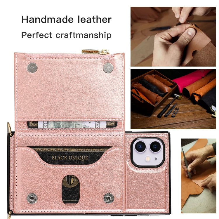 For iPhone 11 Square Zipper Wallet Bag TPU+PU Back Cover Case with Holder & Card Slots & Wallet & Cross-body Strap (Black) - iPhone 11 Cases by buy2fix | Online Shopping UK | buy2fix