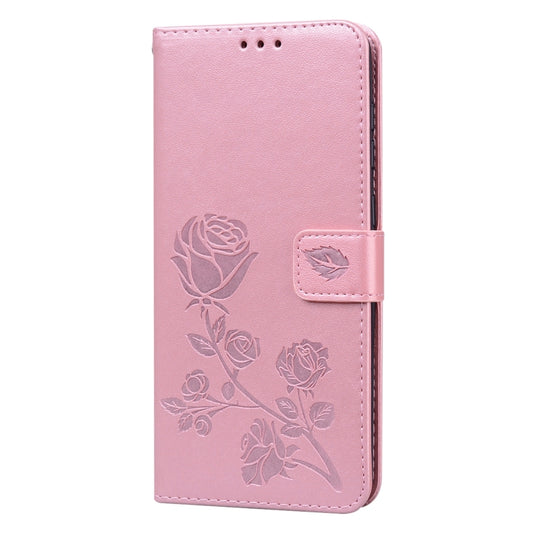 For Samsung Galaxy A21s Rose Embossed Horizontal Flip PU Leather Case with Holder & Card Slots & Wallet(Rose Gold) by buy2fix