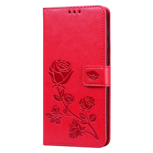 For Samsung Galaxy A21s Rose Embossed Horizontal Flip PU Leather Case with Holder & Card Slots & Wallet(Red) by buy2fix