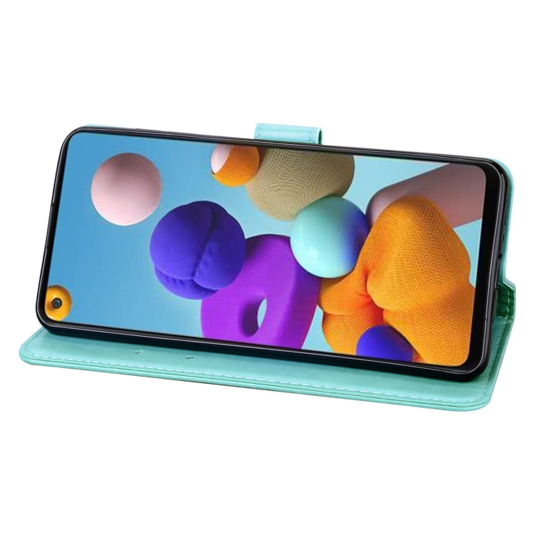 For Samsung Galaxy A21s Rose Embossed Horizontal Flip PU Leather Case with Holder & Card Slots & Wallet(Green) - Galaxy Phone Cases by buy2fix | Online Shopping UK | buy2fix