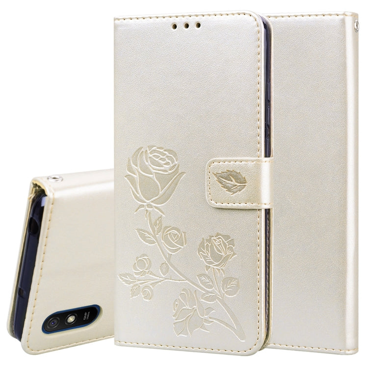 For Xiaomi Redmi 9A Rose Embossed Horizontal Flip PU Leather Case with Holder & Card Slots & Wallet(Gold) - Xiaomi Cases by buy2fix | Online Shopping UK | buy2fix