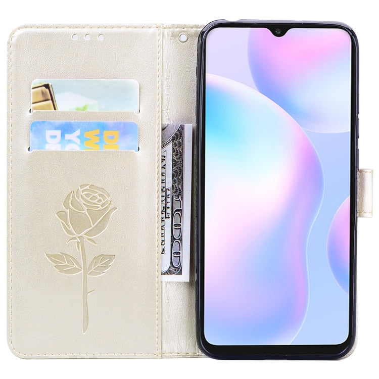 For Xiaomi Redmi 9A Rose Embossed Horizontal Flip PU Leather Case with Holder & Card Slots & Wallet(Gold) - Xiaomi Cases by buy2fix | Online Shopping UK | buy2fix