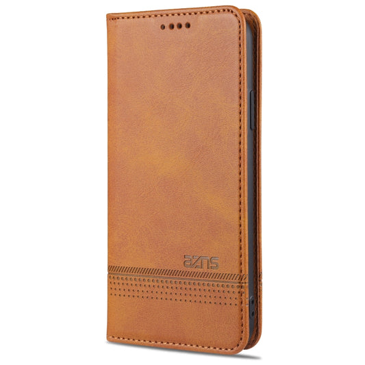 For iPhone XR AZNS Magnetic Calf Texture Horizontal Flip Leather Case with Card Slots & Holder & Wallet(Light Brown) by AZNS